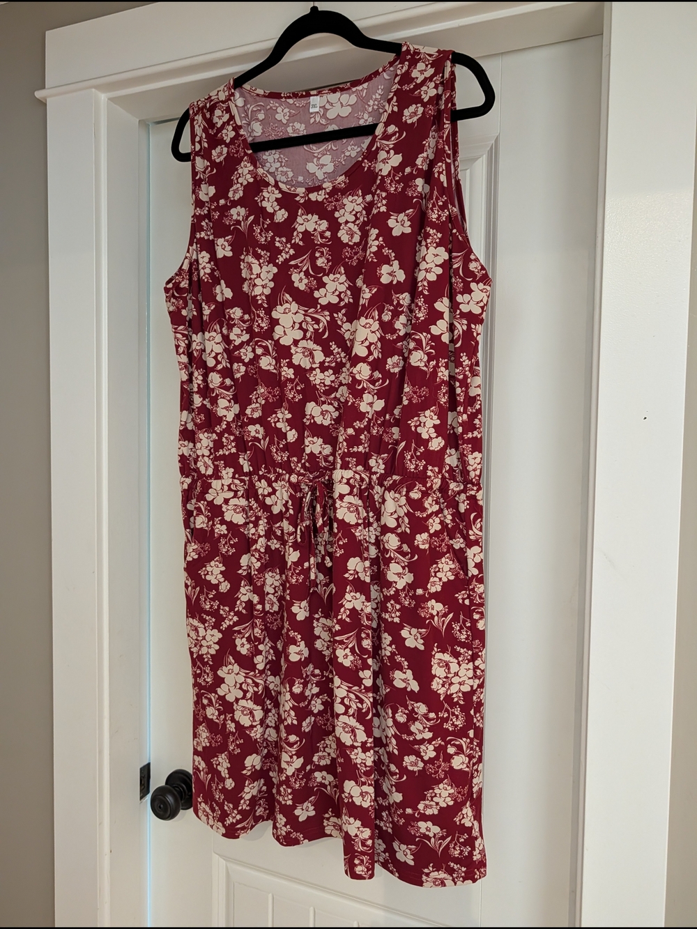 SHEIN Red Floral Drawstring Midi Dress